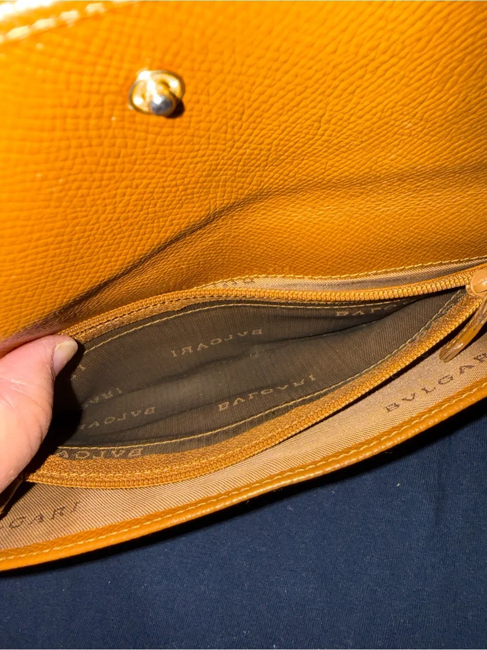 Bulgari Tan Leather Continental Wallet with Gold Emblem